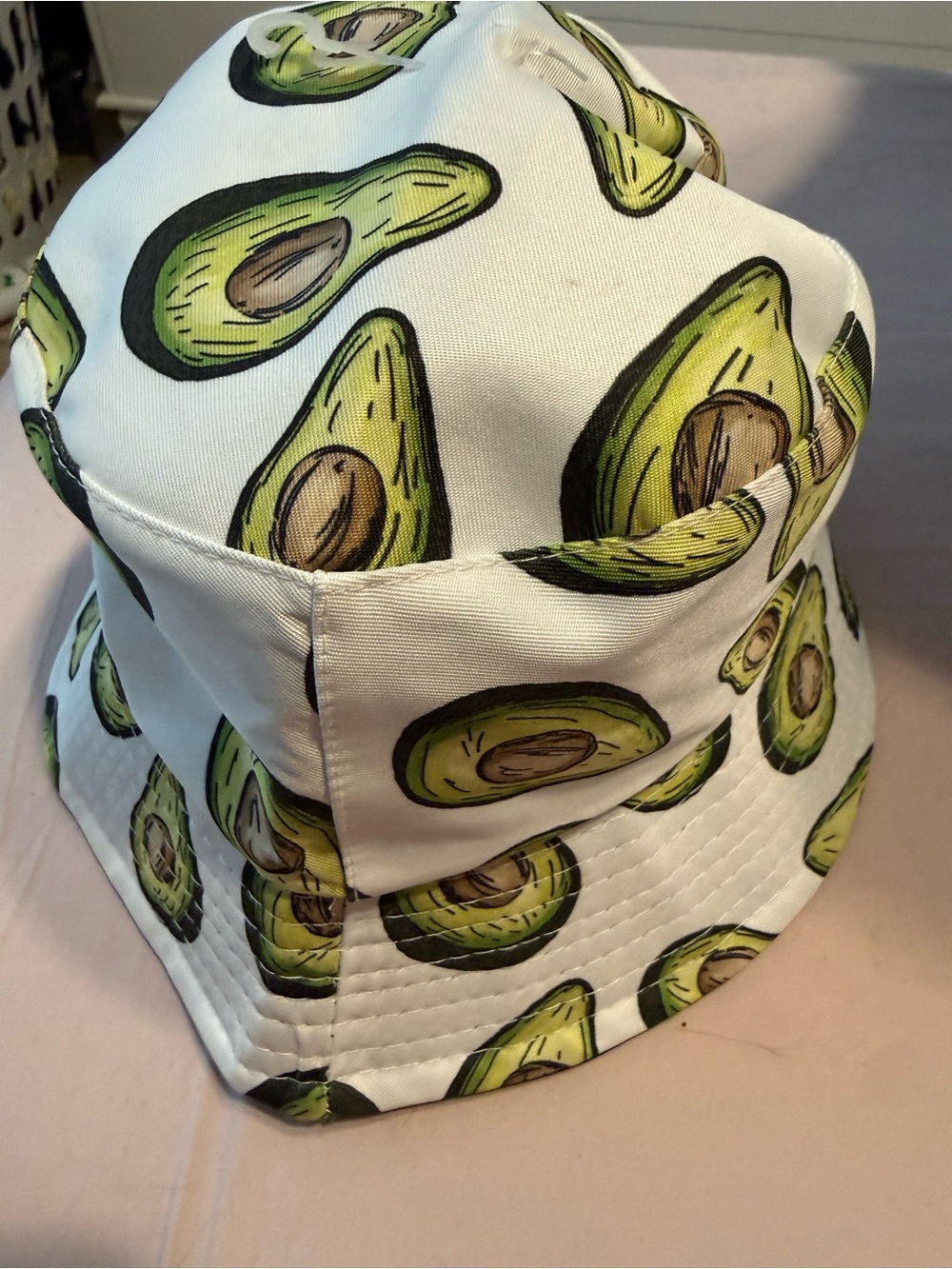 & Other Stories White Bucket Hat with Green Avocado Print
